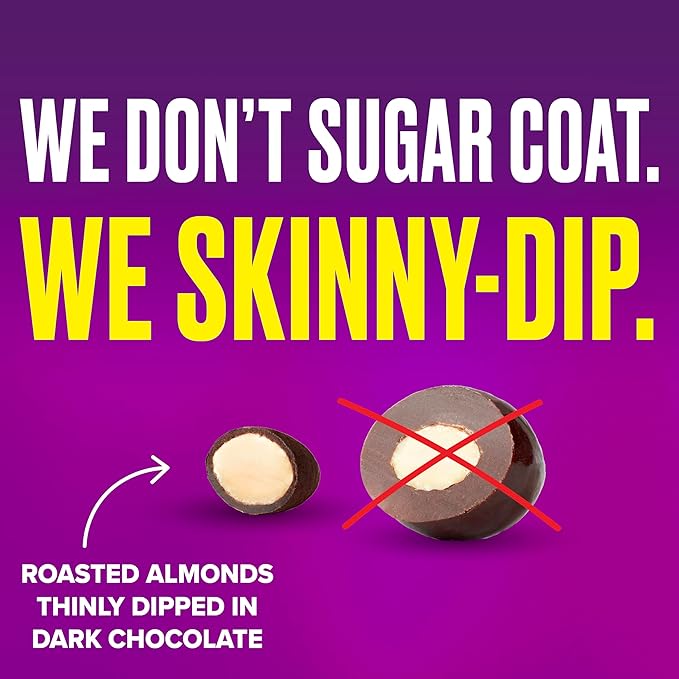 SkinnyDipped Super Dark Chocolate + Sea Salt Almonds, Vegan, Healthy Snack, Plant Protein, Gluten Free, 0.46 oz Mini Bags, Pack of 24