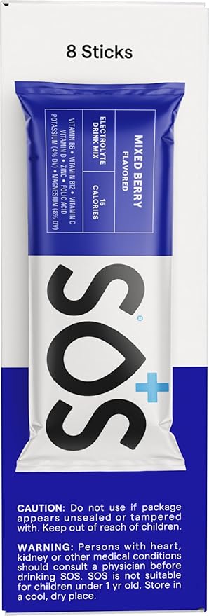 SOS Hydration Electrolyte Powder 8 Stick Packs ??Low-Calorie, Rapid Rehydration, Made in USA, Keto (8 Servings, Mixed Berry)