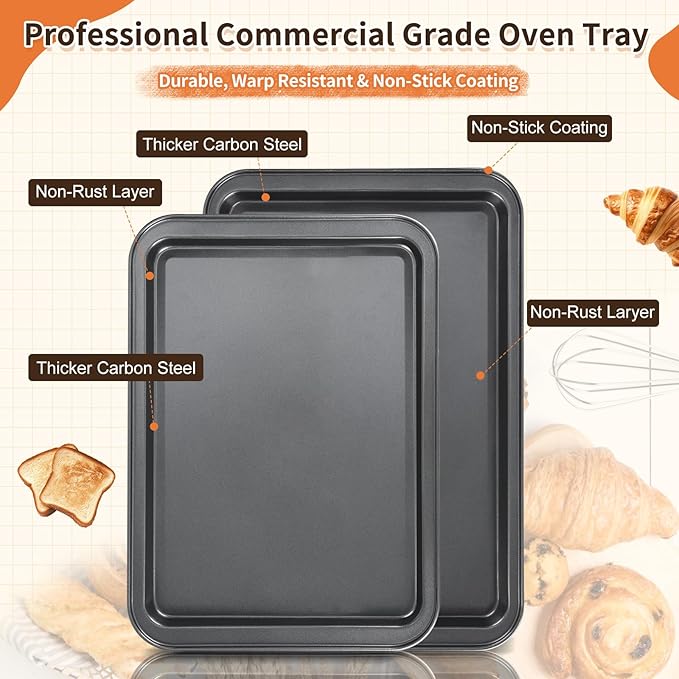 18 Pcs Baking Sheet Pan Sets,Non-Stick Carbon Steel Bakeware Sets,Stainless Steel Measuring Cups and Spoons,Oven Mitts and Pot Holders,Stackable Baking Sheets for Baking,Kitchen Gadgets