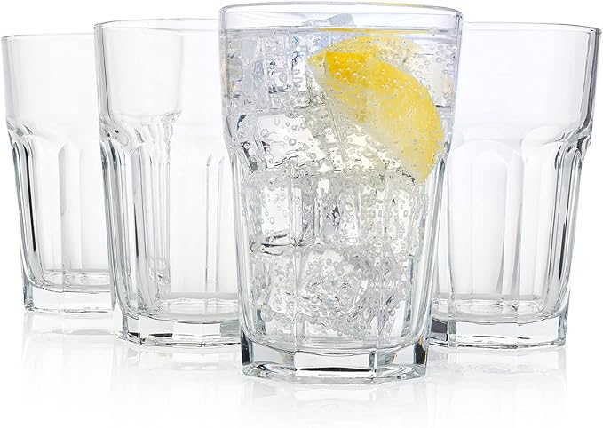 French Bistro Tempered Water Glass – All-Purpose Drinking Tumbler, 4-Piece Set (Gift Box Collection)