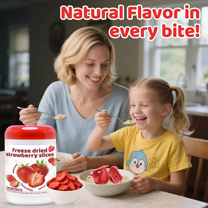 Freeze-Dried Strawberry Slices 5.6oz Jar - 100% Natural Crispy Strawberry Fruit Snack, Vegan, Non-GMO, Dried Berry for Baking, Smoothies, Yogurt & Oatmeal Topping (160g)