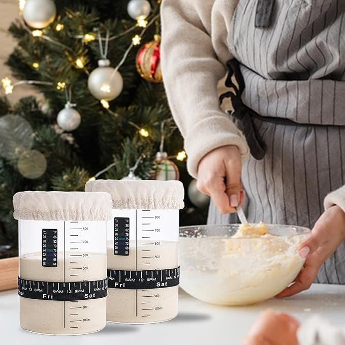 Sourdough Starter Glass Jar, 34 OZ Large Wide Mouth Jar for Sour Dough Starter, Easy to Use Sourdough Bread Baking Supplies Kit for Beginners and Pro, 2 Pack