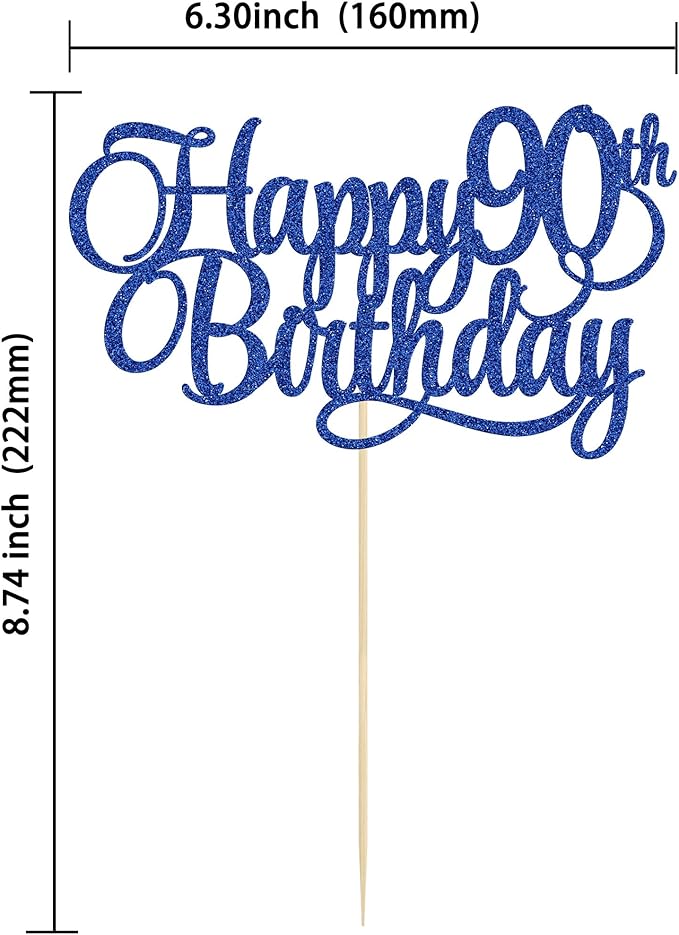 1 Pack Happy 90th Birthday Cake Topper Blue Glitter Number 90 Ninety Years Old Birthday Cake Pick Decoration For 90th Birthday Celebrating Anniversary Party Supplies