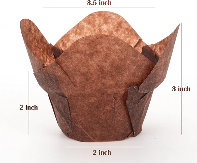 GOLDEN APPLE, 100 Pcs Tulip Cupcake Liner Lotus Parchment Baking Cup Muffin Tins Cups for Weddings, Birthdays, Baby Showers, Brown