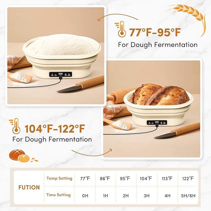 Heating Sourdough Bread Proofing Basket,Digital Display Bread Proofer with 6 Temperature Settings/7 Timing Settings,11 Inch Round Backlight Foldable Proofing Bowl for Silicone Basket,Food Warmer