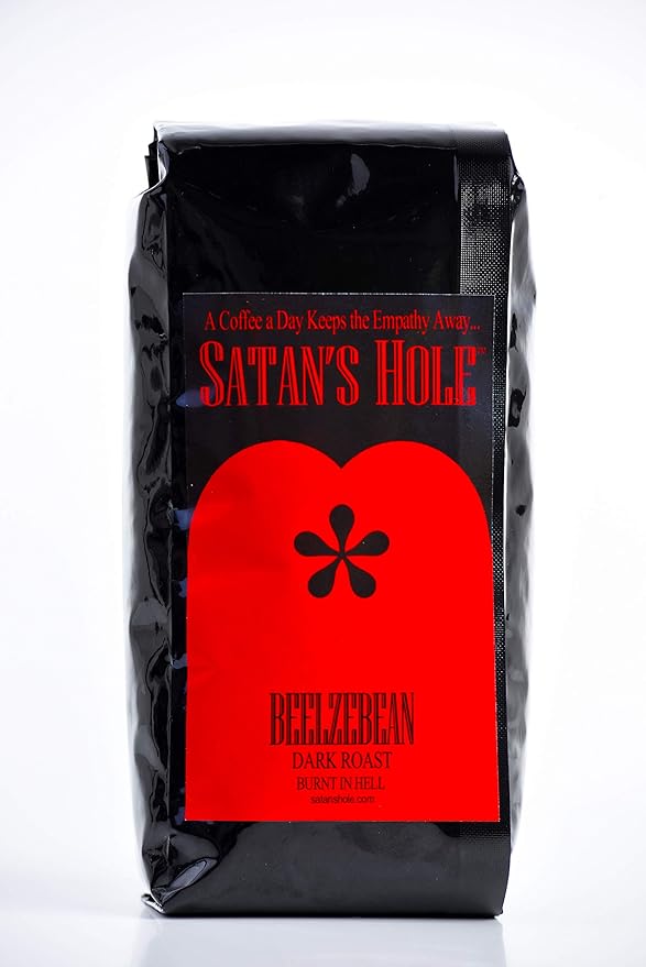 Satan???Hole Beelzebean Dark Roast Coffee, Under-World's BEST Coffee, Fair Trade, Organic, 16 Ounce, Ground for Drip, Devilishly Delicious, Unscrupulously Dark, Wake the Hell up!