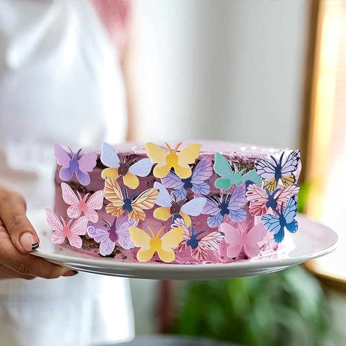 Rsstarxi 72 Pack Edible Cupcake Toppers - 3D Colorful Butterfly Cupcake Picks Realistic Dessert Cake Decorations for Baby Shower, Wedding, Birthday Parties