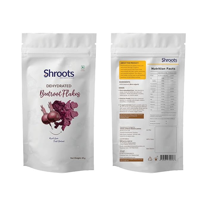 SHROOTS Organic Dried Beetroot Flakes ??Raw, Non-GMO, Natural Energy Boost, Vegan & Gluten-Free, Perfect for Smoothies, Baking & Juices, 1.59 oz, Pack of 1