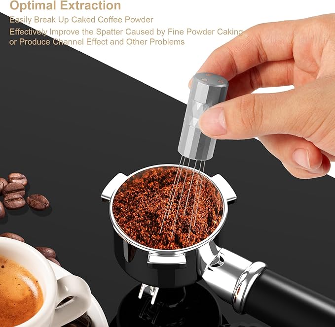 WDT Tool Espresso Distribution Tool,Coffee Distribution Tool with Magnetic Stand, Espresso Accessories with 6 Extra ??.25mm Stainless Steel Needles for Barista (Crystal Silver, ??.25mm)