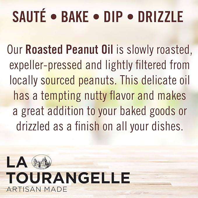 La Tourangelle, Roasted Peanut Oil, Slow Roasted Expeller-Pressed for Rich Flavor, Perfect for Cooking & Baking, Med-High Heat, Unrefined, Small Batch Production in USA, 16.9 fl oz (Pack of 2)