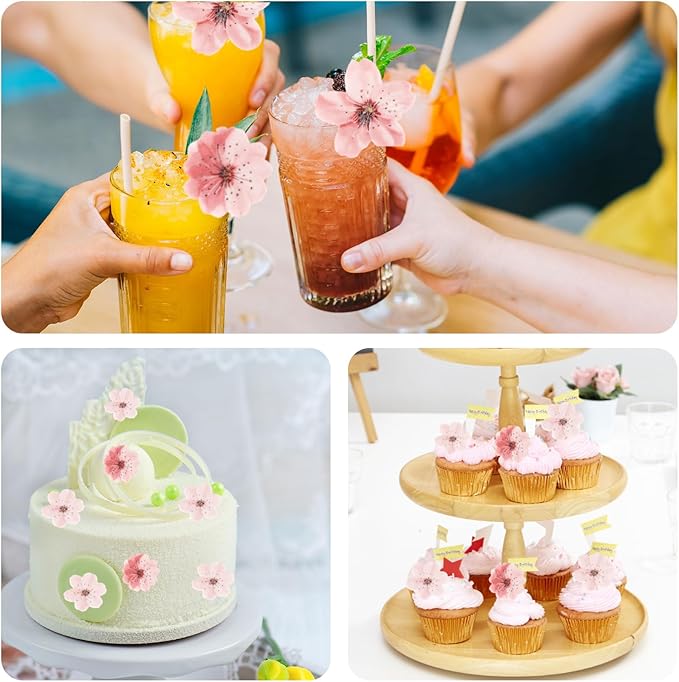 50pcs Edible Flowers Cake Decorations ??Flower Cupcake Toppers, Edible Flowers Cherry Blossoms Cake Topper Cupcake Toppers Decorations for Wedding Birthday Party