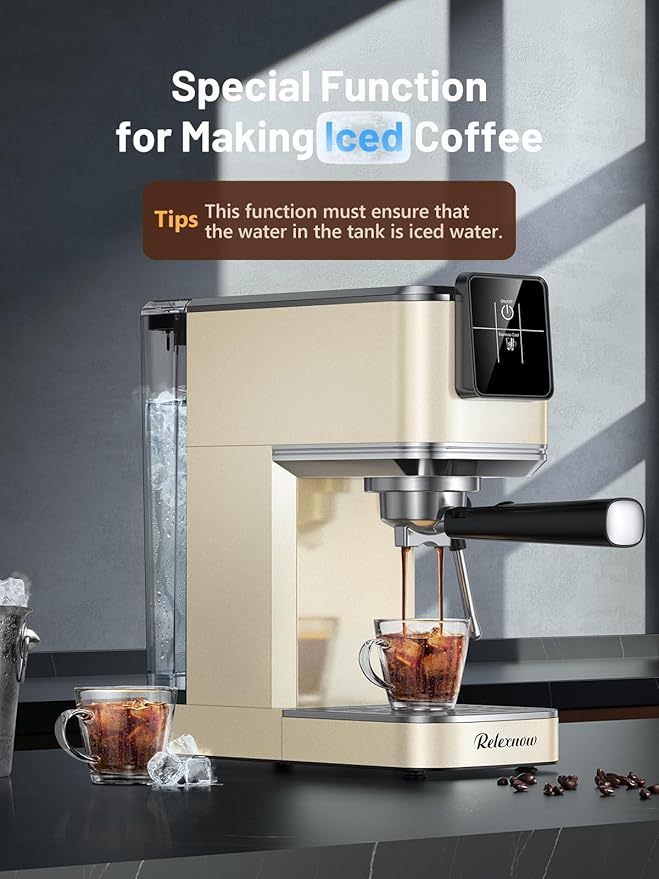 Espresso Machine, 20 Bar Espresso Maker Milk Frother & LCD Panel, Hot & Iced Coffee Machine, Stainless Steel Espresso Coffee Machine with 41oz Water Tank for Cappuccino, Latte