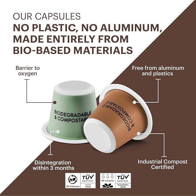 G GRANA Coffee Pods, Compatible with Nespresso OriginalLine, 40 Count, Medium and Dark Roast, USDA Organic 100% Arabica Single Source Specialty Coffee, Compostable Single Serve Capsules