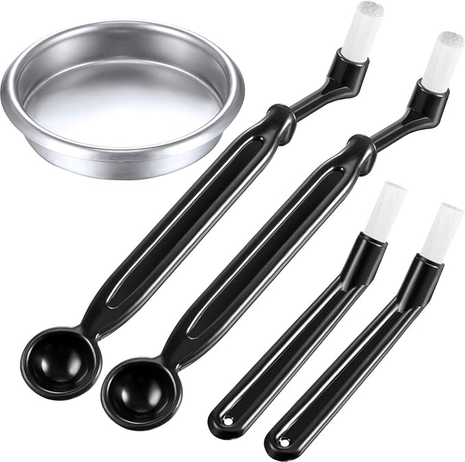 Zhehao Coffee Machine Brush Cleaner 4 Pieces Coffee Machine Brush with Spoon and 1 Piece 58 mm Stainless Steel Back Flush Insert Metal Blind Filter