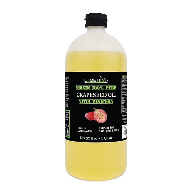 GreenIVe Grapeseed Oil Naturally Grown 100% Pure Cold Pressed Light Flavor High Tempurature Cooking 32oz