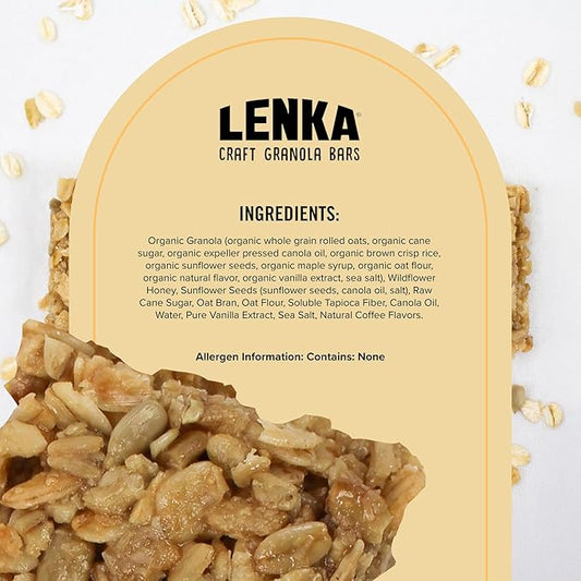 Lenka Bars - Vanilla Espresso Snack Bars, Gluten Free, High Fiber, Kosher, Wholesome, No Artificial Flavors, Individually Wrapped - 12 Pack