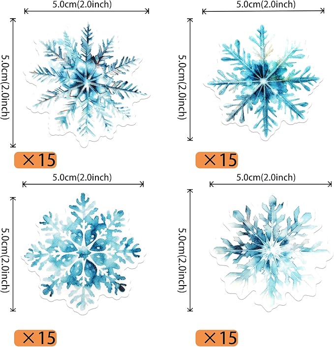 60 PCS Edible Snowflake Cupcake Toppers Snowflakes Cupcake Picks Edible Frozen Birthday Decorations for Winter Wonderland Baby Shower Birthday Christmas Party Cake Decorations Supplies White Blue