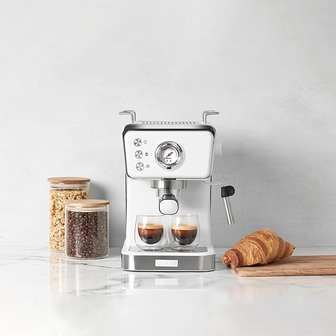 HADEN Barista Brew Espresso Coffee Machine, Stainless Steel Espresso Maker with Milk Frother and Steamer Function and 1.5L Water Tank, Ivory & Copper