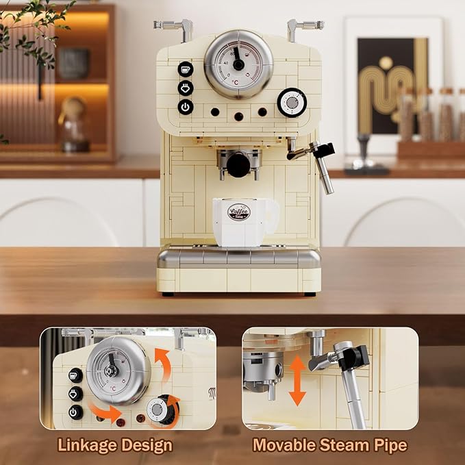 Retro Coffee Machine Building Set for Adults Boys Girls (678 Piece), Classic Semi-automatic Espresso Model Home Office Collection, Vintage Coffee Blocks Toy, Gifts for Building Blocks Lover
