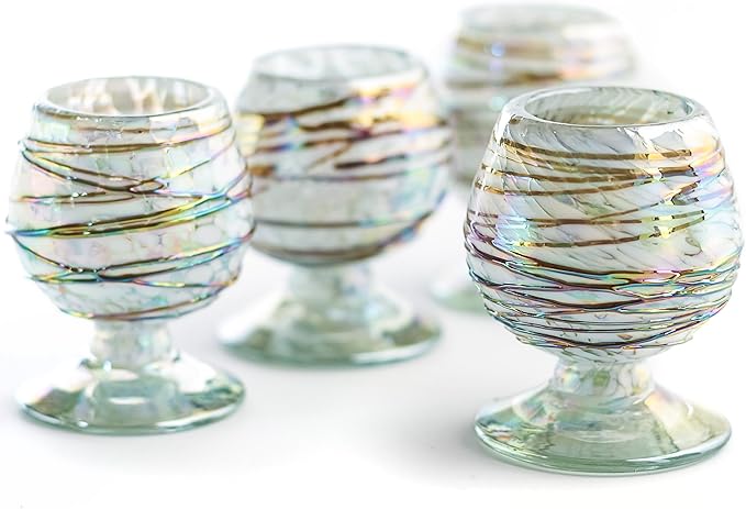 Authentic Mexican Tequila Hand Blown Shot Glasses - Set of 4-2 oz - Mini Glass Snifters - Heavy Base - Cognac (Frosty Fusion)