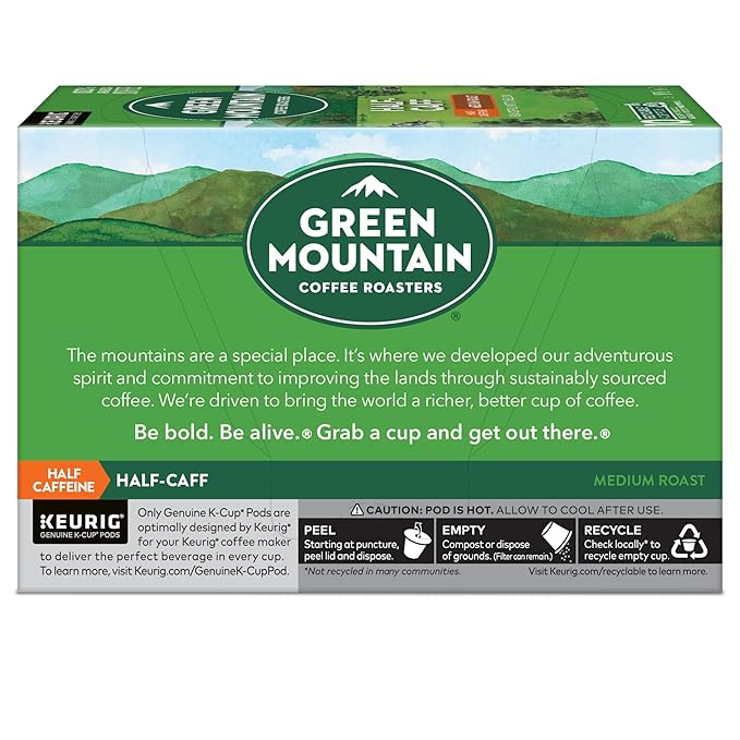 Green Mountain Coffee Roasters Half Caff, Keurig Single Serve K-Cup Pods, Medium Roast Coffee, 60 Count, (6 Packs of 10)