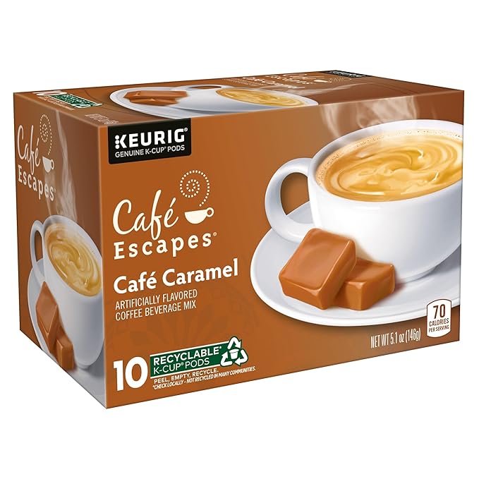 Café Escapes Café Caramel Coffee Beverage, Single-Serve K-Cup Pods, 60 Count