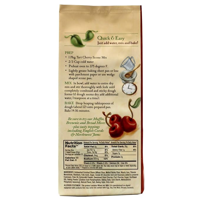 English Scone Mix, Tart Cherries by Sticky Fingers Bakeries ??Easy to Make English Scones Fresh Baked, Makes 12 Scones (2pk)
