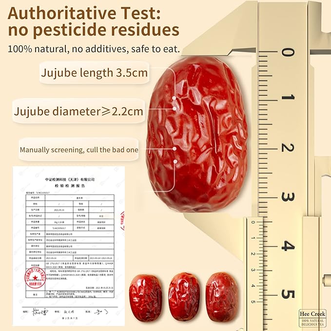 Hee Creek Chinese Jujube Dates 500g (1.1LB) dried red date High Grade Dried Red Dates Fruit Jujubes Healthy Dried Fruit Superfood Snack, No Preservatives, Vegan, Kosher, Sweet Crispy Small Core 红枣 大枣