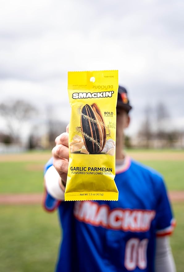 SMACKIN' Sunflower Seeds | Roasted Jumbo Sunflower Seeds | 6 Flavor Sampler Pack | 1.5 Ounce Flavored Sunflower Seeds | Small-Batch, American Made Sunflower Seeds | Keto Snacks (6 Bags, Garlic Parmesan)
