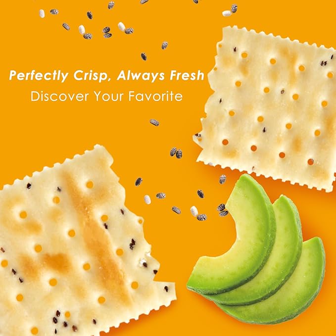 V-LOONG Avocado Chia Soda Crackers, Vlife Baked Saltine Crackers, No Added Sugar Healthy Snacks, (3 PACK, 20.4 Ounce)