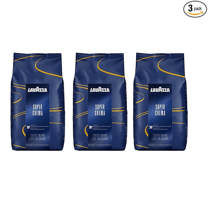 Lavazza Super Crema Whole Bean Coffee, Medium Espresso Roast, Arabica and Robusta Blend, 2.2 lb Bag (Pack of 3)