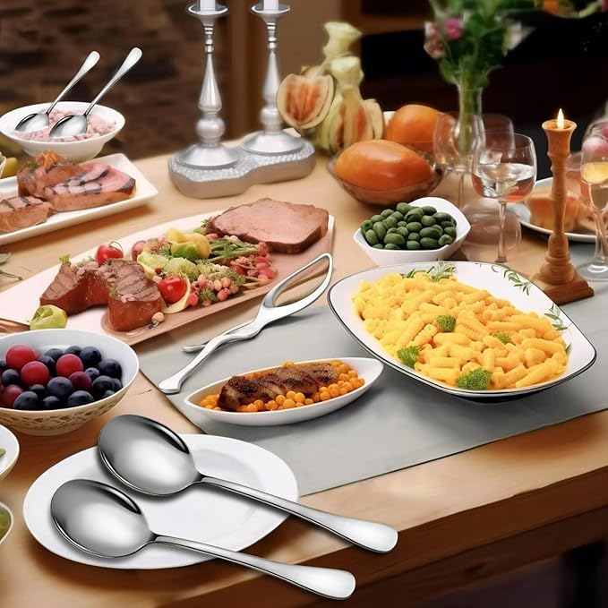 4 Piece Stainless Steel Serving Spoons Set, 10-Inch, Includes 4 Large Spoons, for Parties/Kitchen/Buffet/Catering, Dishwasher Safe,
