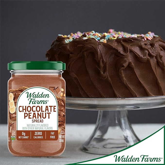 Walden Farms Chocolate Peanut Spread – Zero Calorie, Low Carb, Keto-Friendly, Vegan, Sugar-Free, Chocolate Peanut Flavor – 12 oz Bottle