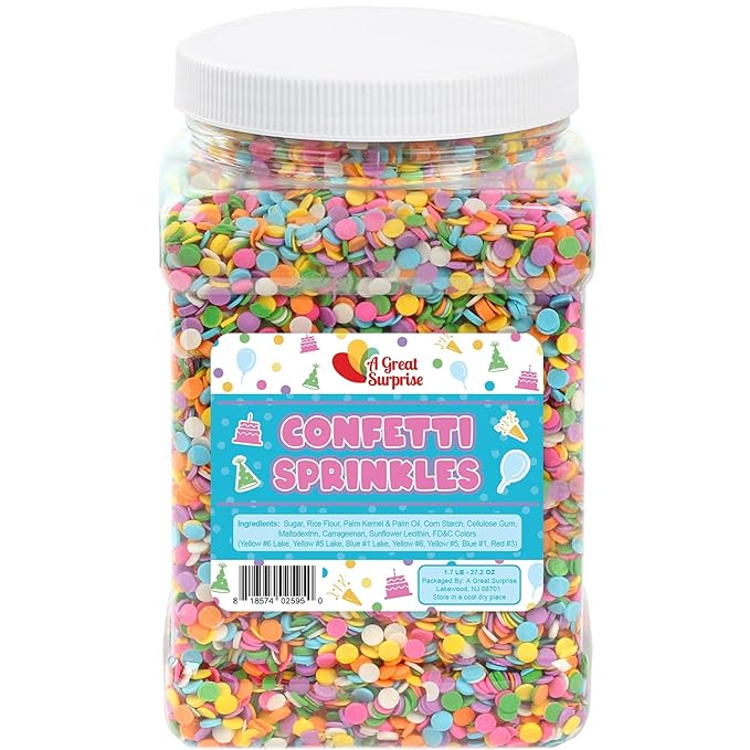 Rainbow Pastel Confetti Sprinkles - 1.7 Pounds - Birthday Pastel Quins - Flat Round Sprinkles - Pastel Candy Quins for Ice Cream, Cookies, Cupcakes, Cake Decorating