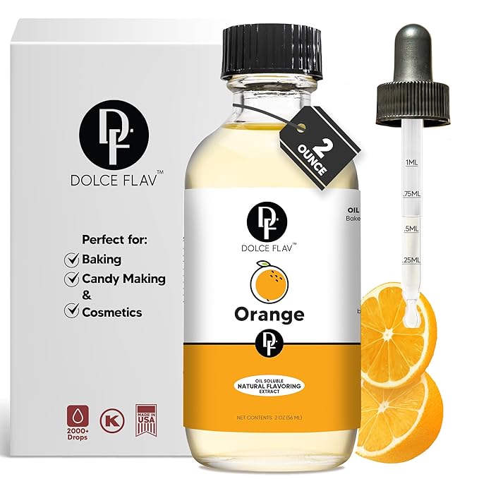 Dolce Flav Natural Orange Extract ??2 Ounce Oil-Soluble Kosher, Sugar-Free, Concentrated Citrus Flavor for Candy, Chocolates & Desserts, Includes Measured Dropper