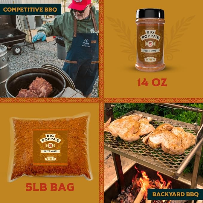 Big Poppa’s Sweet Money BBQ Rub — Award Winning Pork BBQ Rub — Gluten-Free Spice Mix — Dry Rubs for Smoking and Grilling with Granulated Honey (5Lb Bag)