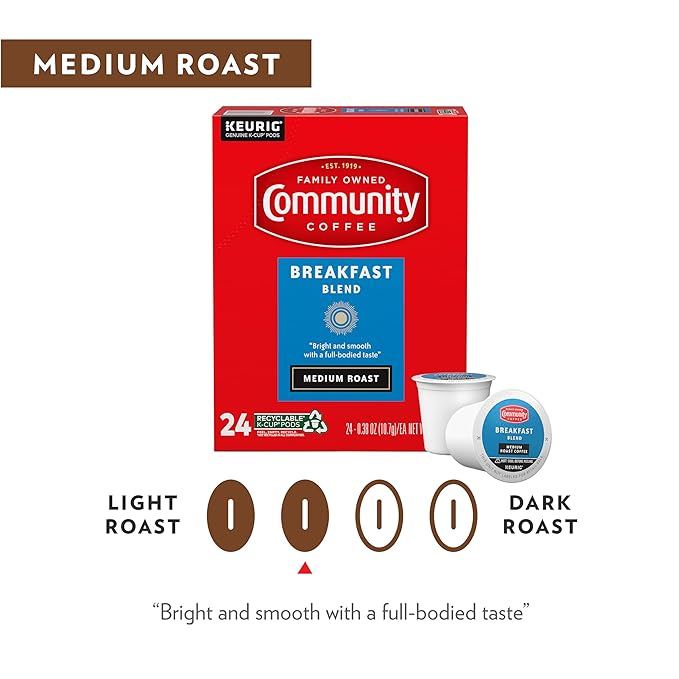 Community Coffee Breakfast Blend 96 Count Coffee Pods, Medium Roast, Compatible with Keurig 2.0 K-Cup Brewers, 24 Count (Pack of 4)