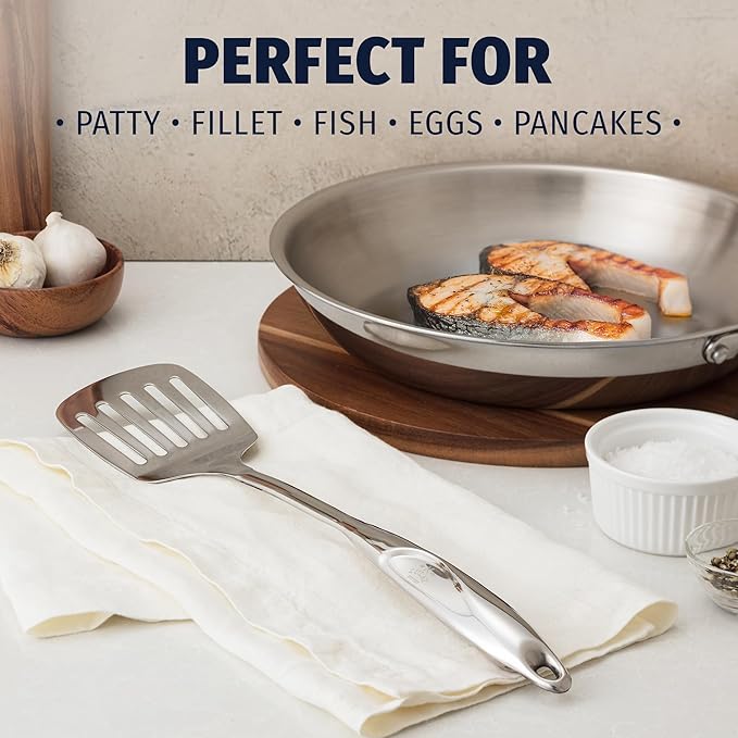 Zulay Kitchen Stainless Steel Metal Spatula ??Lightweight, Strong & Durable Metal Turner ??Easy to Use, Comfortable Grip, Heat Resistant & Dishwasher Safe ??Perfect for Home Cooks & Chefs (14.8")