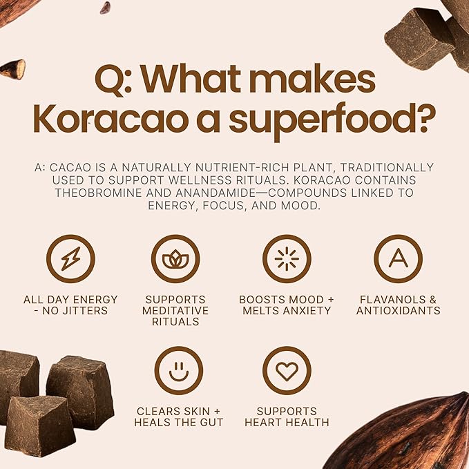 KORACAO Sustainably Harvested Cacao Cubes | Ideal Superfood for Everyday Bliss | Ceremonial Grade Cacao | Enhance Your Spiritual Journey with Ancient Superfood Delight - 1 Pound