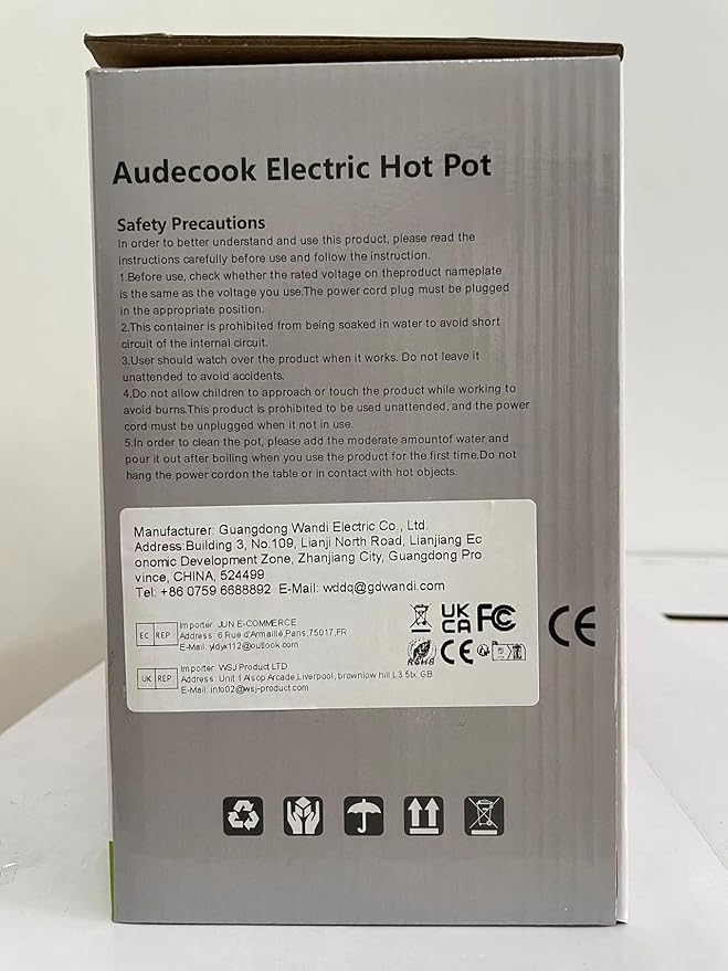 Audecook Hot Pot Electric, 1.7L Mini Electric Skillet Portable Nonstick Saut챕 Pan with Power Adjustment, Rapid Noodles Cooker Travel Multicooker for Steak/Soup/Egg/Oatmeal/Noodles