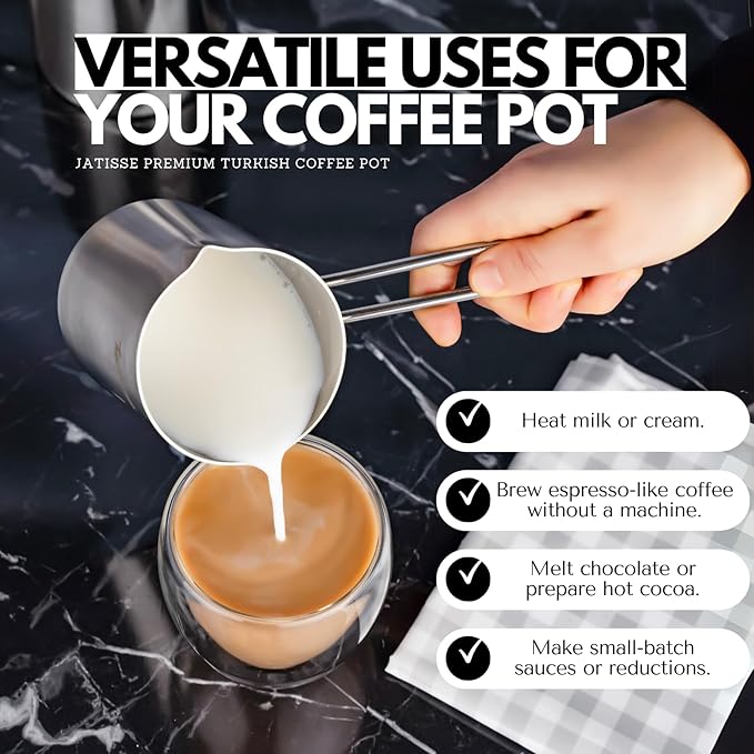 Turkish Coffee Pot Stainless Steel Cezve 16.90 fl oz ??Small Milk Warmer Briki for Stove ??Coffee Boiler & Arabic Greek Coffee Maker ??Heat Resistant Handle
