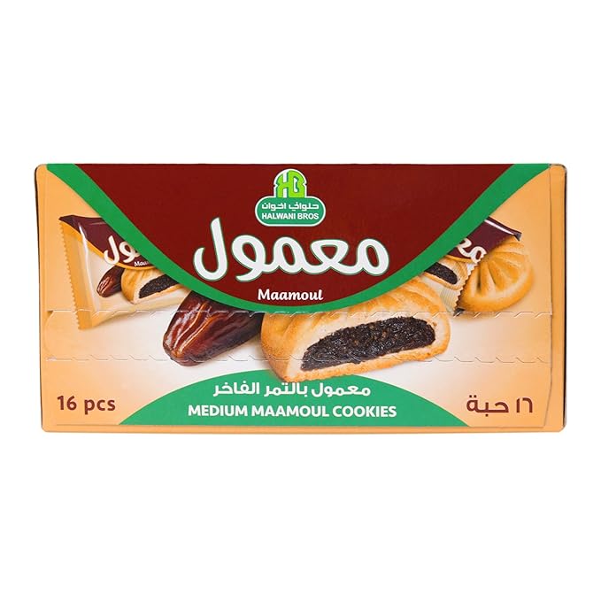 HB Halwani Bros Maamoul Cookies, 100% All Natural Date Filled Round Shortbread Cookies, No Preservatives, No Additives, 16 Medium Individually Wrapped Cookies (Pack of 4)