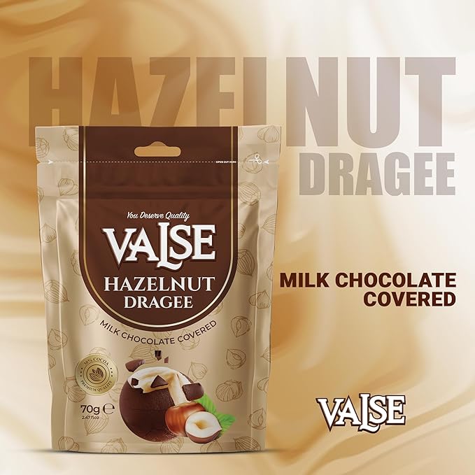 Chocolate Covered Hazelnuts Dragee, Milk Chocolate Covered Freeze Dried Hazelnuts Dragee, 2.47 oz Chocolate Covered Fruit, Chocolate Dipped Hazelnuts Dragee (Mini, Hazelnut)
