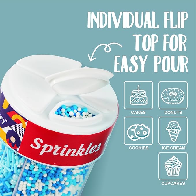 Blue and White Sprinkles for Cake Decorating 6.5oz Edible Snowflake Pearls Sugar Jimmies Nonpareils Sanding Sugar Sprinkle Mix, Winter Sprinkles for Cupcakes, Cookies, Ice Cream Christmas Baby Shower, Hanukkah