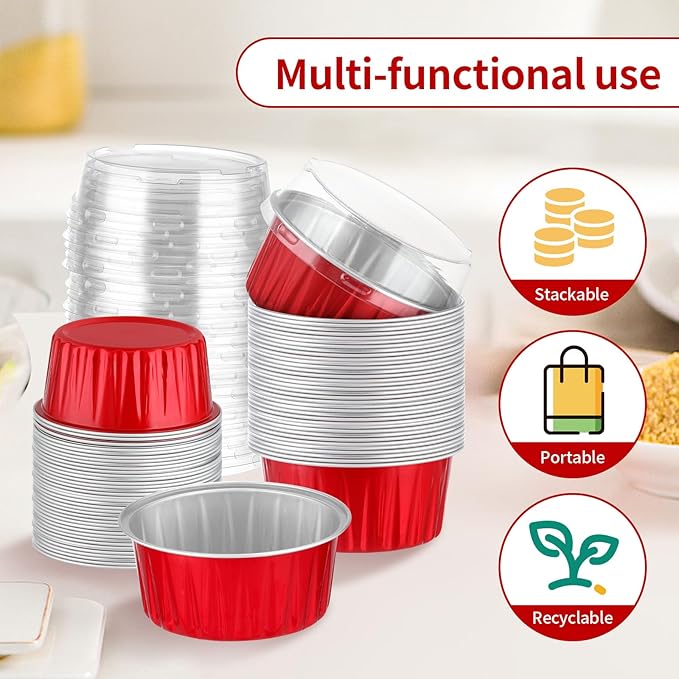 100Pack Cupcake Containers, 5oz Dessert Cups with Lids, Mini Cake Pans With Lids&Spoons for Valentines Day Baking Supplies Gift Party Cake Baking Sales Stackable Portable