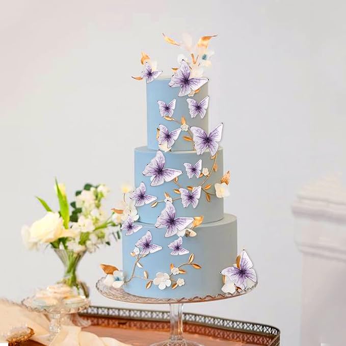 30PCS Butterfly Cake Toppers 3D Purple Butterfly Cupcake Toppers Birthday Party Cake Decorations for Anniversary Wedding Party Baby Shower Wall Decor