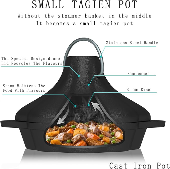 Cast Iron Saucepan & Chocolate Melting Pot, Small Sauce Pan & Tart Pan with Lid and Steamer, Garlic Roaster and Rice Pot for Baking, Grilling and Daily Cooking, Heavy Duty Multi-Functional Pot