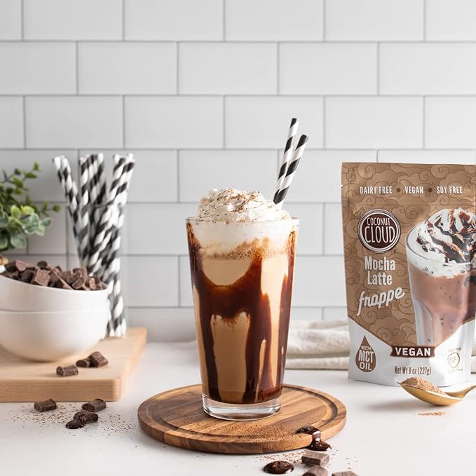 Coconut Cloud: Mocha Frappe Frozen Blended Iced Coffee Latte Mix | Instant: Add Ice + Favorite (Nut) Milk, Blend & Enjoy | Natural, Delicious, Creamy Coffee & Chocolate (Dairy Free, Gluten Free, Vegan), 6 Servings