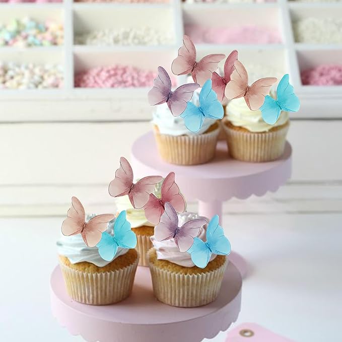 48PCS Edible Butterfly Cupcake Toppers - Edible Wafer Paper Butterfly Cake Decorations for Baby Shower, Birthday, Wedding Parties - Colorful