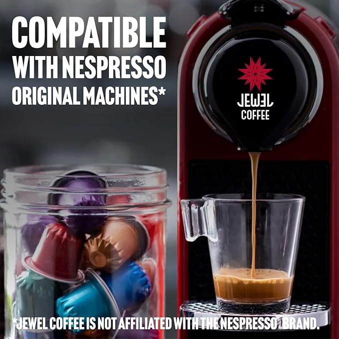 Jewel Coffee Specialty Coffee Pods - Lightning Bolt Blend, 100% Arabica Coffee, Intensity 11, Dark Roast, Compatible with Original Nespresso Machines, 100 Count (10 Boxes of 10 Espresso Pods)
